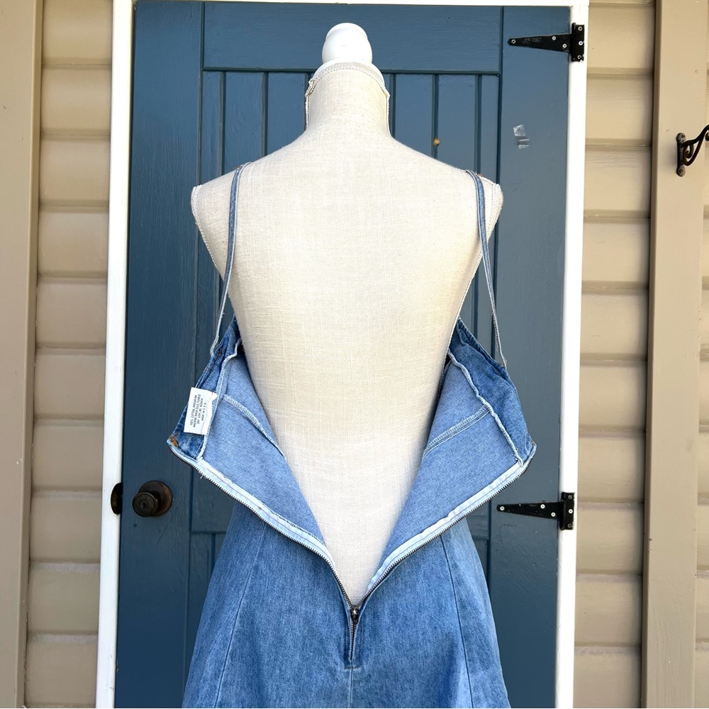 Y2K 90s New Age Code Blue Denim Short Babydoll Overalls With Lace Size Small - Picture 5 of 9